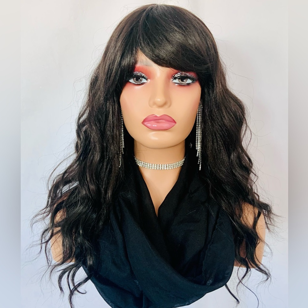 Natural Wavy Brown Women's Wig with Fringe